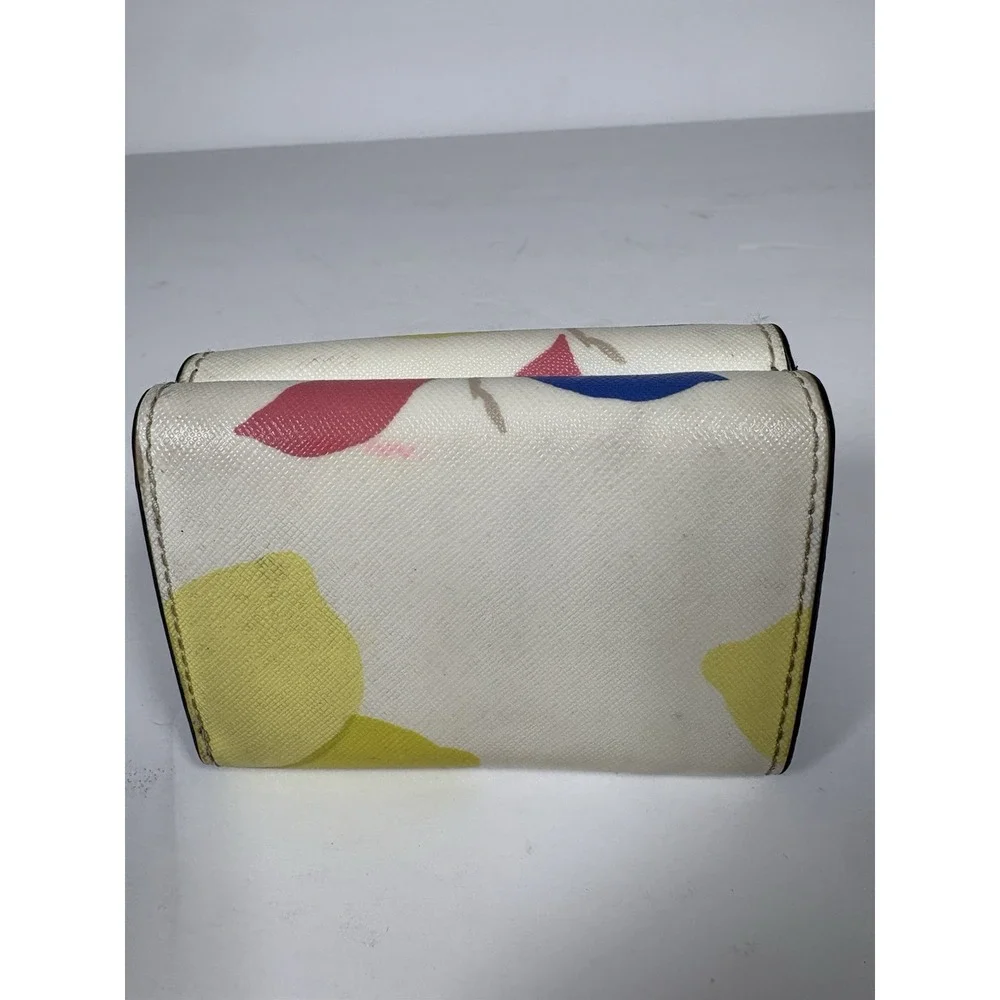 Kate Spade Cameron Lemon Zest Wallet White Multi Floral Fruit Navy Blue